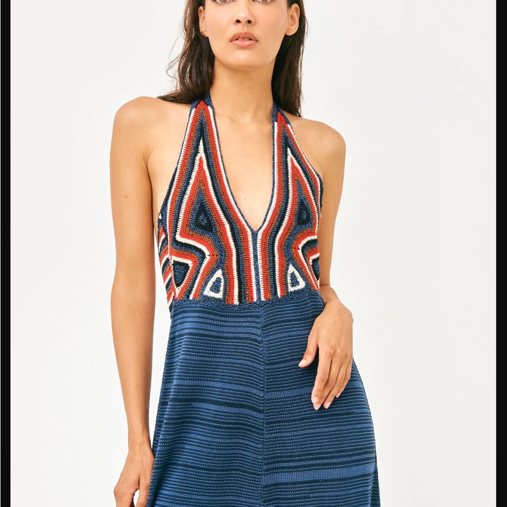 Rachel Comey Navy Maxi Dress with Red and White Bodice - Picture 2 of 11